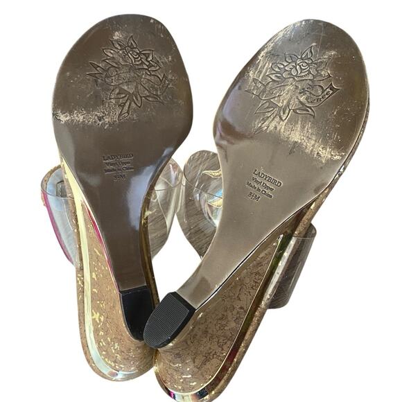 J. Renee Ladybird Crystals Embellished Ladybug Gold Brown Heeled Sandal size 8.5 - Picture 8 of 9